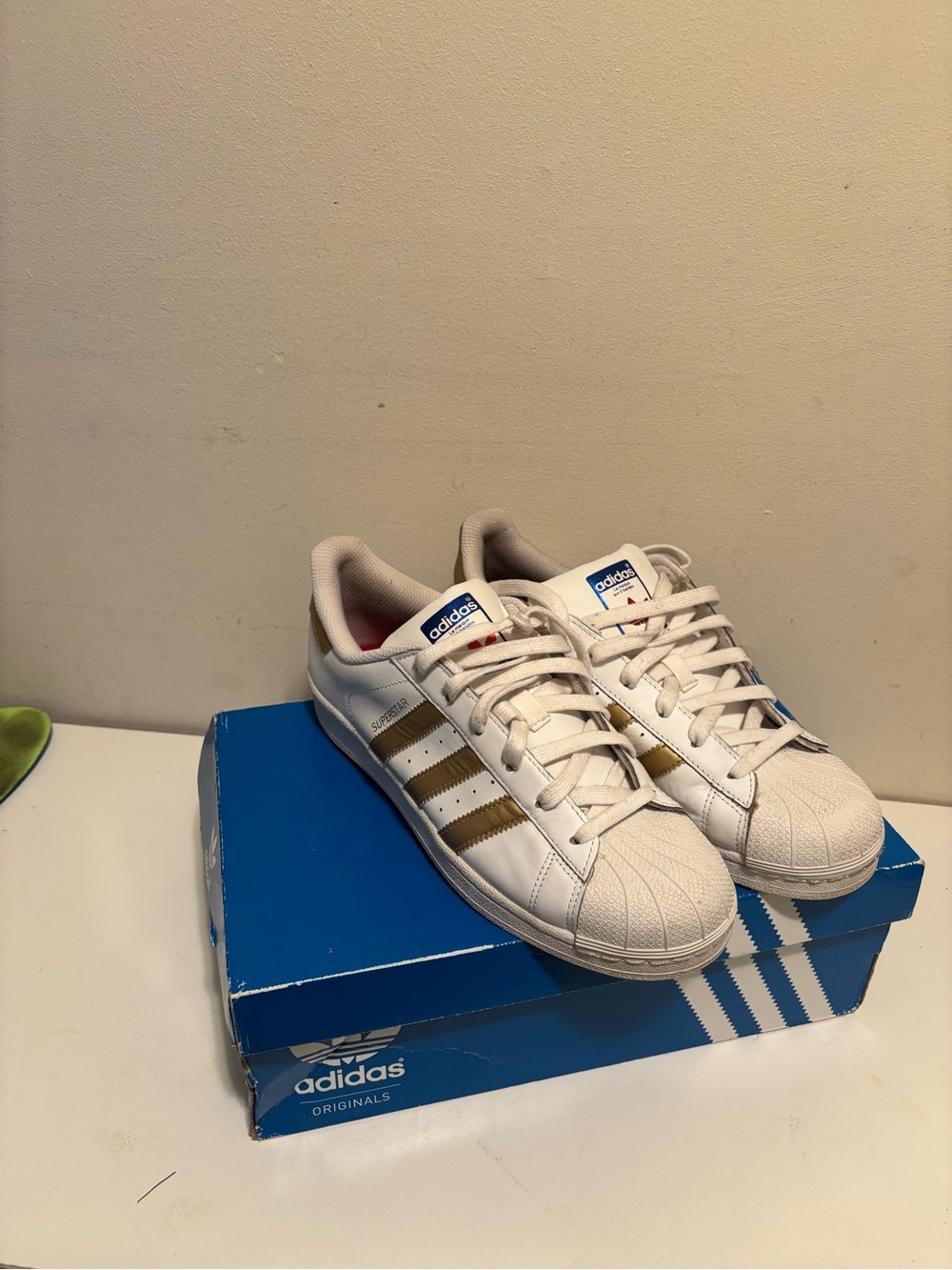 adidas Kids White Sneakers with Gold Three Stripes